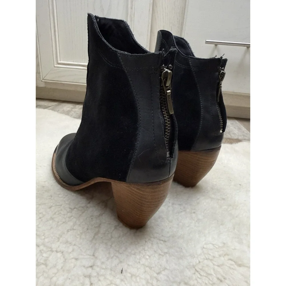 Anthropologie J Shoes Ranch 2 Calico Black Leather Ankle Boots Western Boho 8